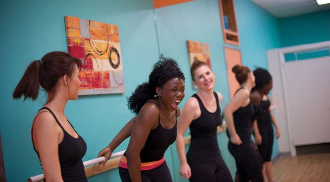 picture of barre ladies laughing and screaming after fatiguing the muscles, passion, freedom, fitness, pilates, renew mind